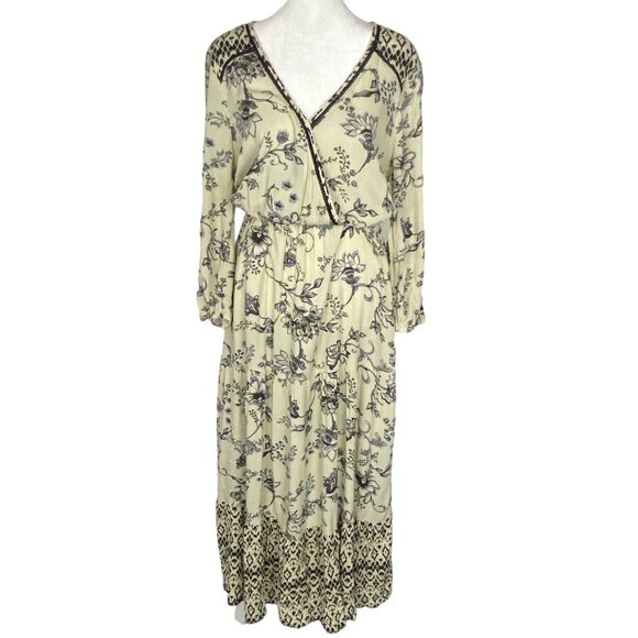 KNOX ROSE Women Maxi Dress Long Sleeve Sz S Cream Gray Cottagecore Boho 59-5 - Picture 2 of 15